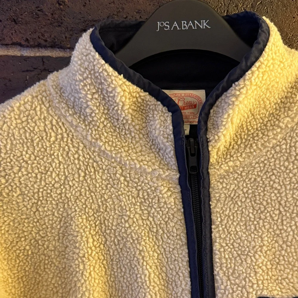 J. Crew Off White and Navy Fleece Full Zip Jacket, L - Picture 9 of 10